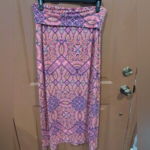 Cynthia Rowley Pink and Purple Patterned Maxi Skirt